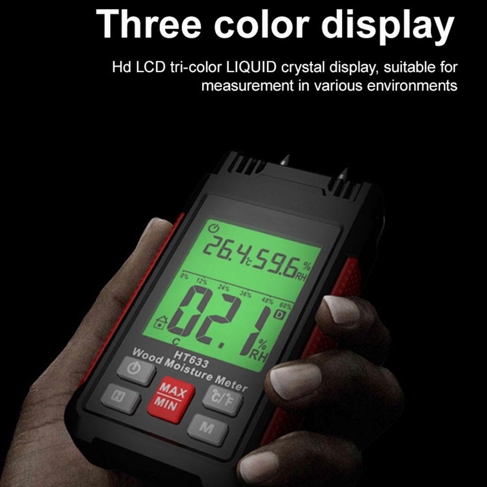 HT633 Digital Wood Moisture Meter Wood Humidity Tester Hygrometer Timber Damp Detector LCD Display Cement Brick Moisture Meter
