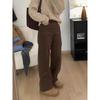 Autumn and winter velvet thermal jeans women's brown brown high waist loose wide legs mopping straight pants