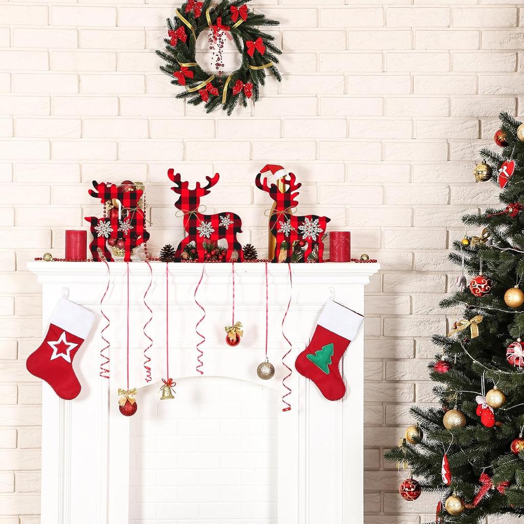 3 Pcs Reindeer Christmas Decor, Rustic Christmas Table Decor for Home, Farmhouse Centerpiece, Holiday Xmas Tiered Tray Decorations for Kitchen,