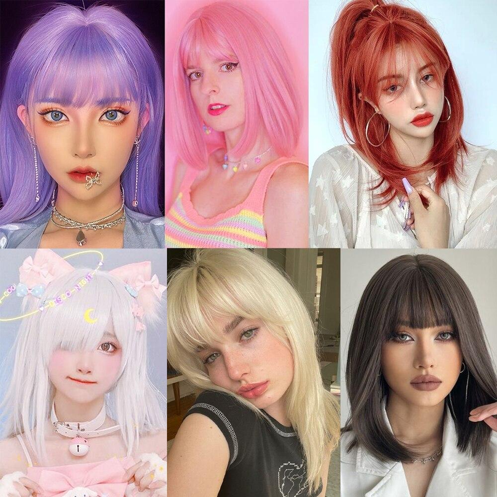 XINRAN Dámská móda Délka po ramena Čistě bílá paruka s Radians Syntetické vlákno Krátká rovná Bobová paruka s ofinou Cosplay