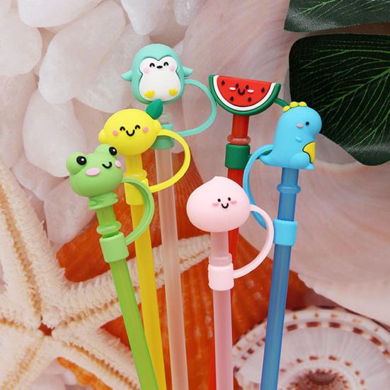 2Pcs Straw Odor Plugs Reusable Free Lovely Soft Non-slip Dustproof Silicone Cartoon Design