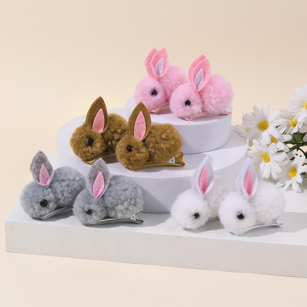 2Pcs Cute Bunny Hair Clips 3D Soft Hairball Plush Rabbit Hairpins For Baby Girls Children Headwear Ornaments Accessories Gifts
