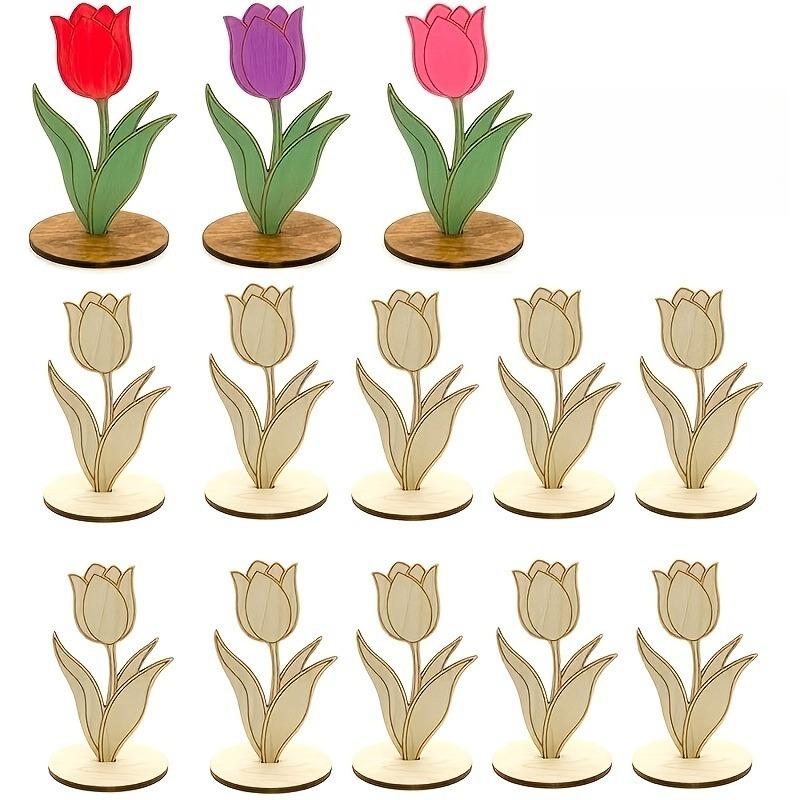 30pcs Wooden Tulip Decoration Set Standing Tulip Floral Arrangement for Party Centerpieces Weddings Birthdays Mother's Day Decor