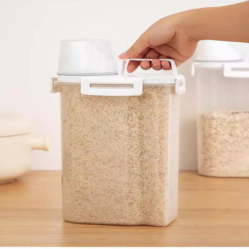 Plastic Food Storage Containers With Sealed Lids And Measuring Cup For Kitchen Rice Cereal Dry Food