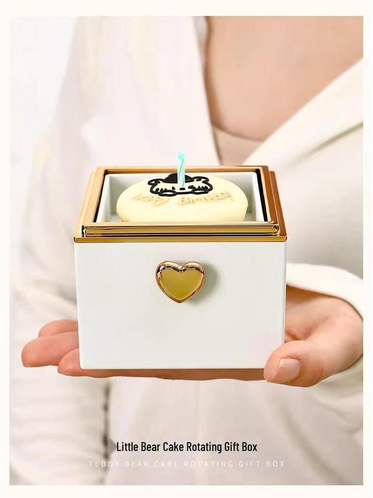 Romantische Kleine Bär Drehbare Kuchenringbox - Perfektes Geschenk für Mädchen oder Ehefrauen Geburtstag, Kreative Überraschung und Geständnis