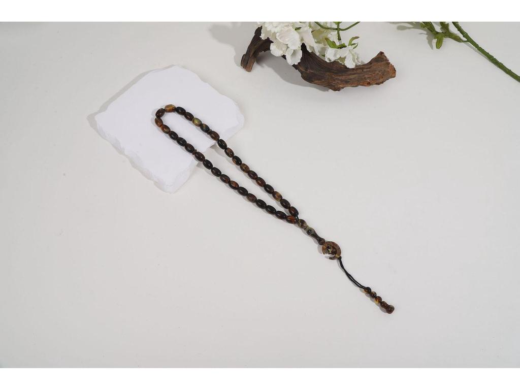 Hand-Knotted Crystal Tasbih: 33 Imitation Amber Beads Bracelet with Star and Moon Charm