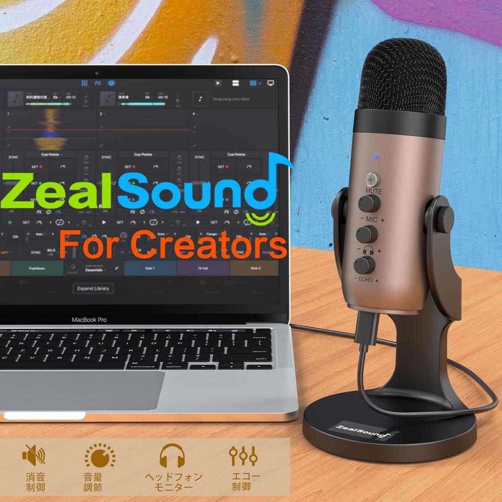 ZealSound ASMR Microphone Condenser USB Microphone for iPhone Recording Streaming Live Broadcast Echo Function Compatible with Skype Zoom PC Windows