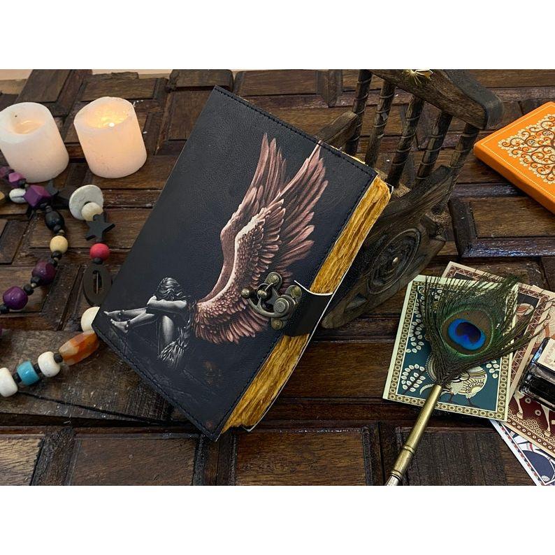 Blank Spell Book Leather Journal with Handmade Deckle Edge Paper Grimoire Witchcrafts Supply Vintage Journal Gifts for Men and Women