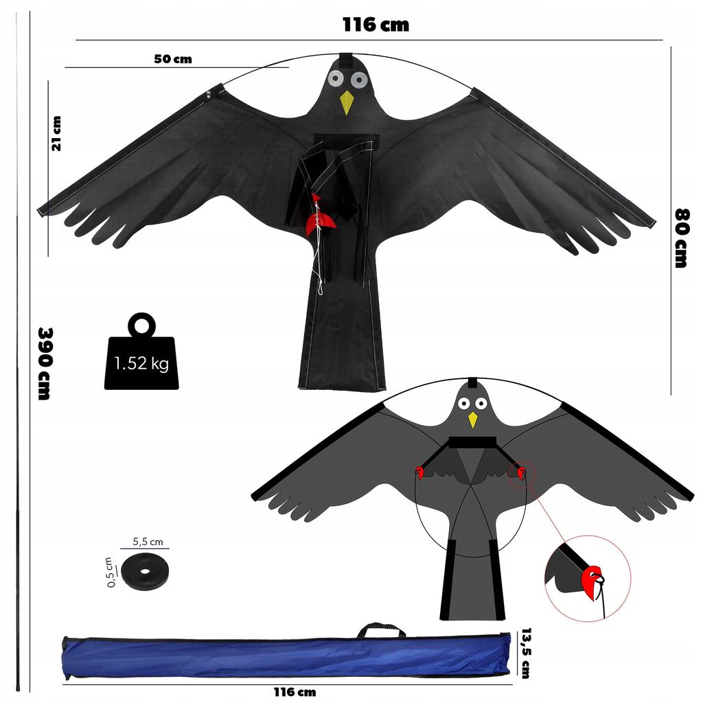 KADAX Odstraszacz Ptaków Gołębi szpaków Sokół Jastrząb W Locie Latawiec Duży