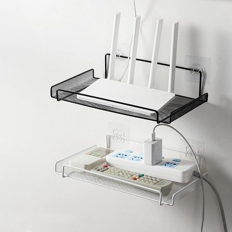 Home Wall Mounted Router Rack TV Set-Top Box Shelf Punch-Free Wifi Bracket Living Room Space-Saving Organizer Storage Rack