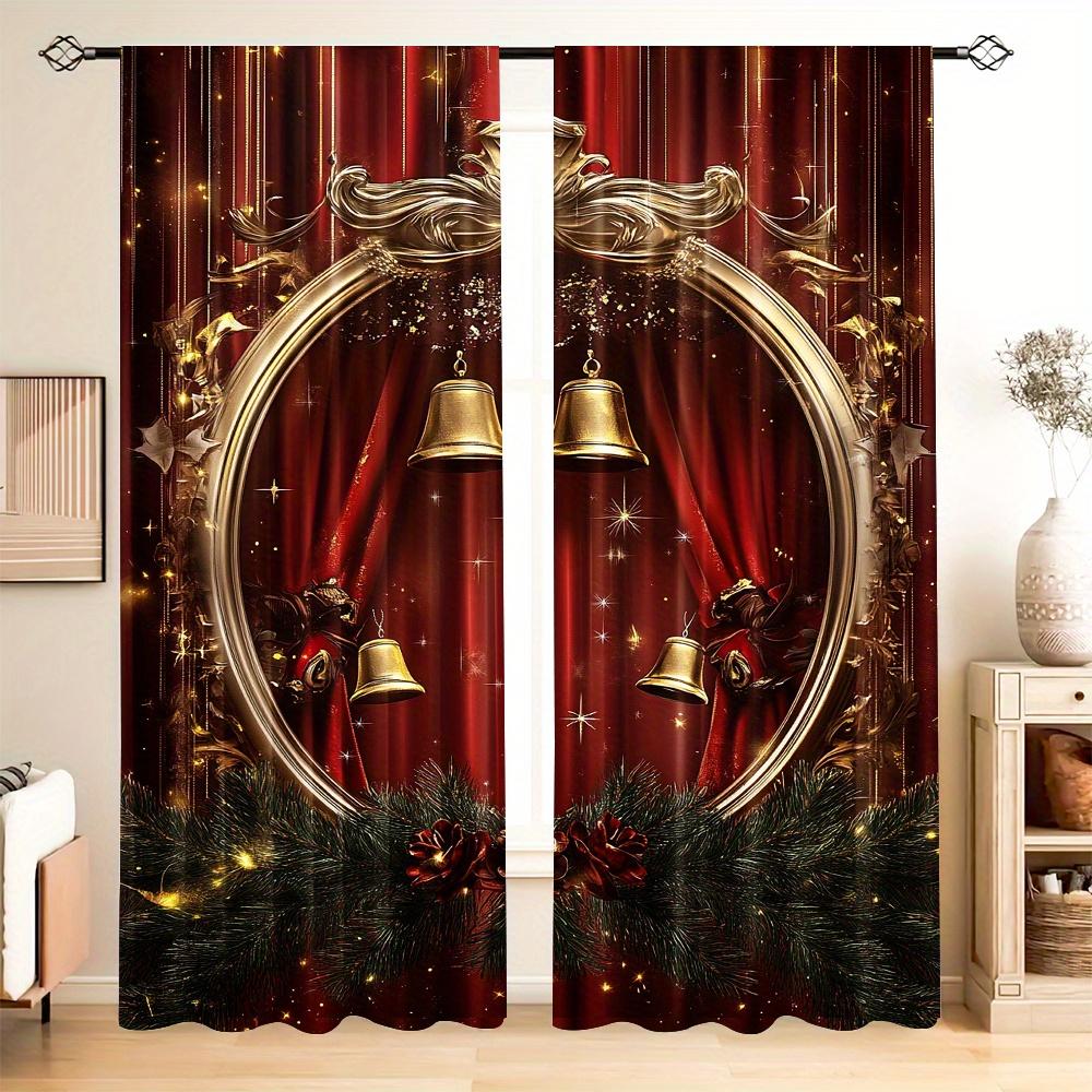 2 st Set Jul Snögubbe Gardiner Stångficka Design Digitaltryck Polyester Draperier för Vardagsrum Kök Sovrum Fönster