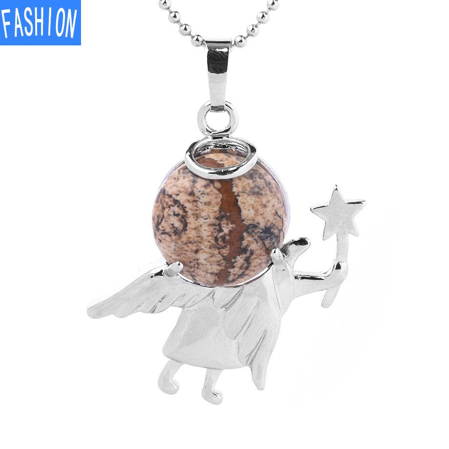 Náhrdelník s přívěskem anděl vílí hůl Přírodní kámen Crystal Polodrahokam vykládaný náhrdelník 19 barev