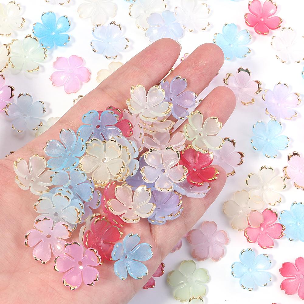 50pcs Flower Acrylic Beads 18mm Colorful Cherry Blossom Loose Beads For Jewelry Making DIY Handmade Bracelet Earring Accessories