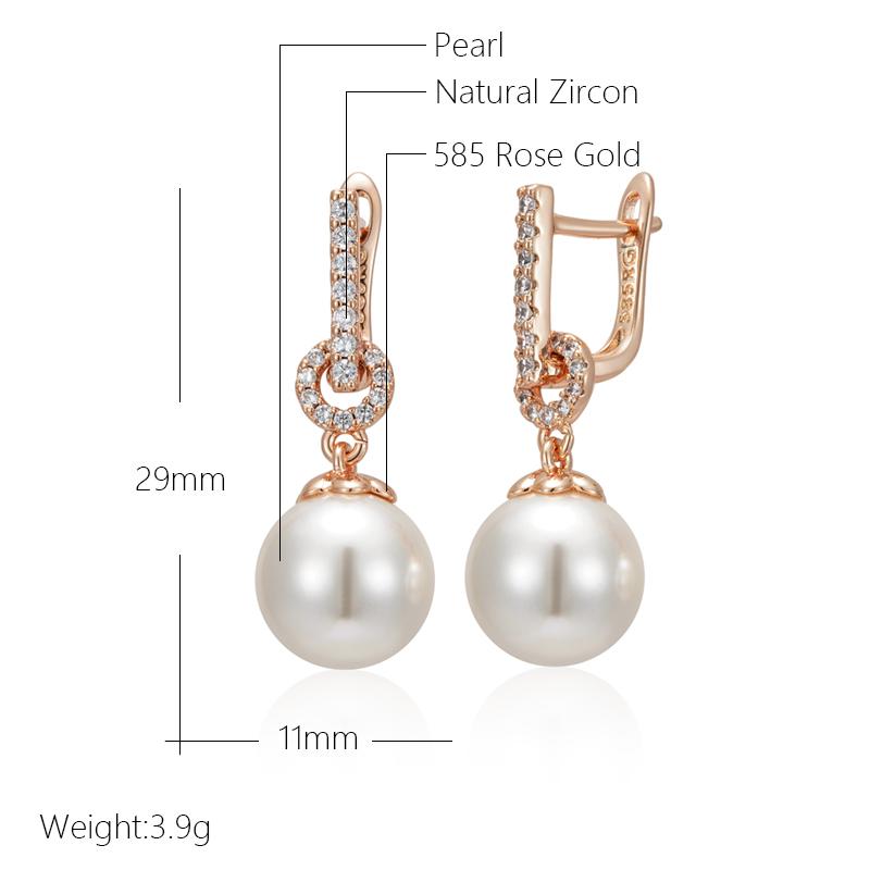 Luxury  Rose Gold Color Pearl Drop Earrings Women Unique Geometric Full Natural Zircon Accessories Daily Jewelry Gift