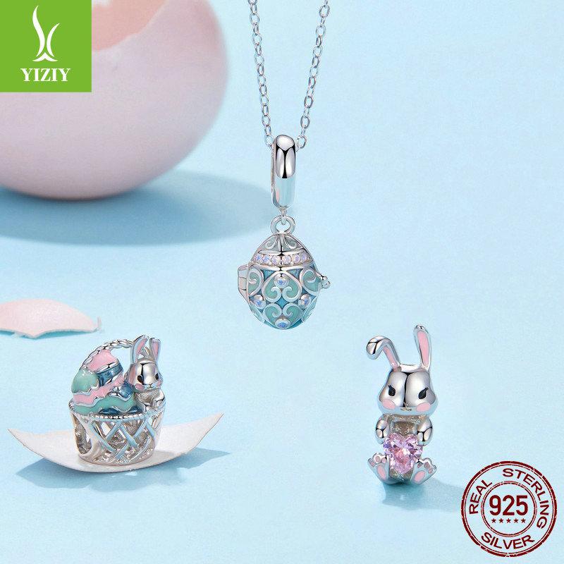 Easter Egg Rabbit Diy Bracelet Beaded, Spring Fresh S925 Sterling Silver Bead Separator
