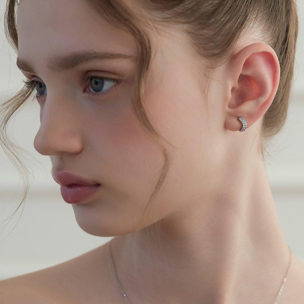 (925 Silver) Luster Curve Hoop Earrings Ec3206
