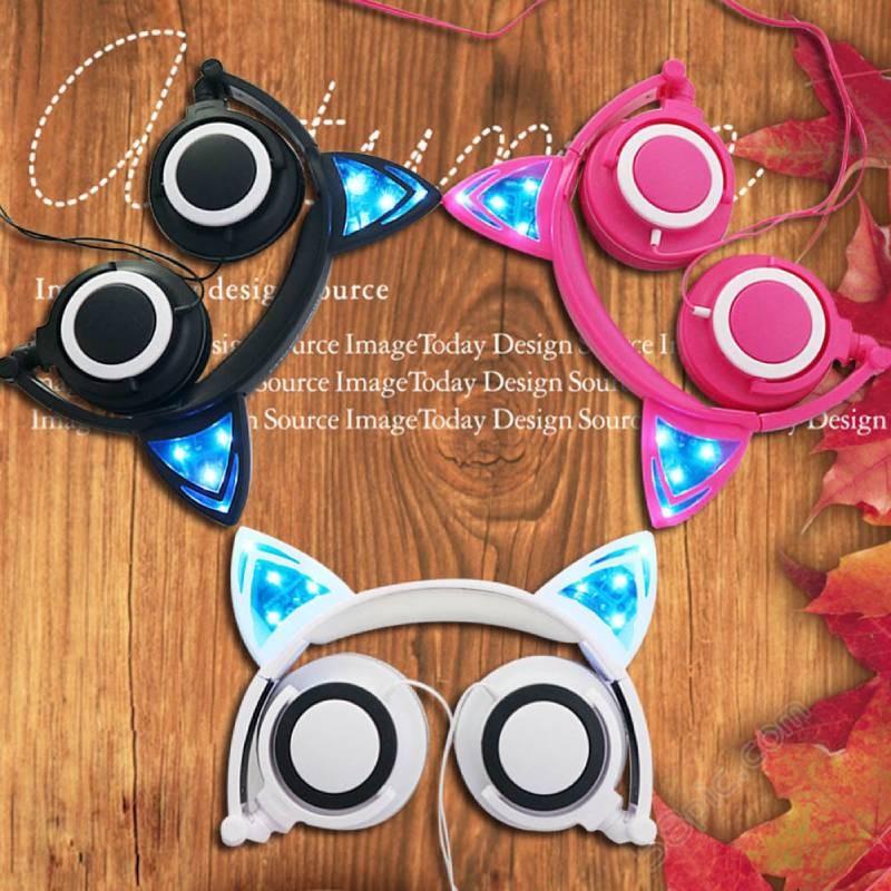 Foldable Headphones Cat Ear Led Music Lights Gaming Headset Stereo Super Bass