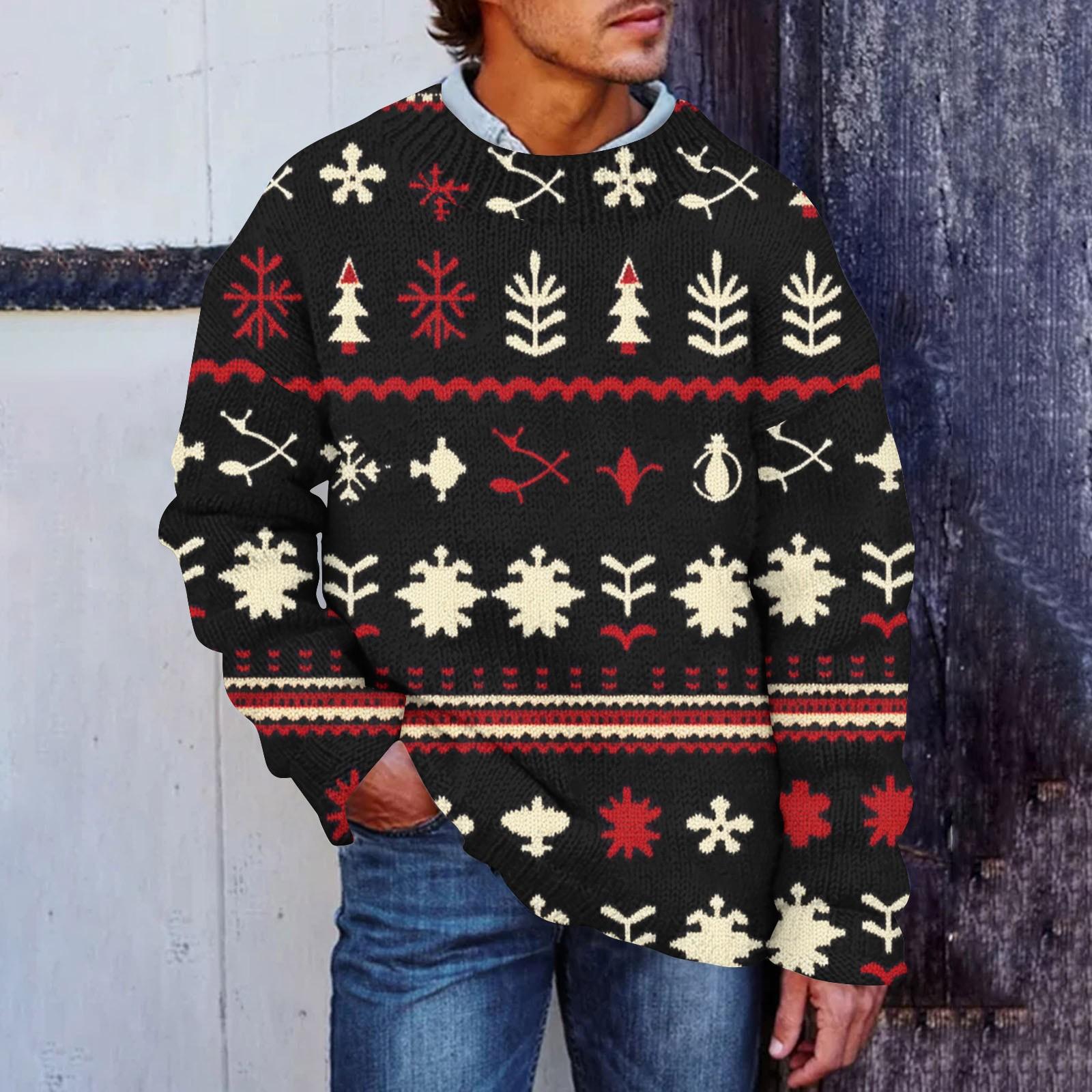 

Мужской рождественский принт, искусственный свитер, толстовка с круглым вырезом, свободный топ с длинными рукавами L