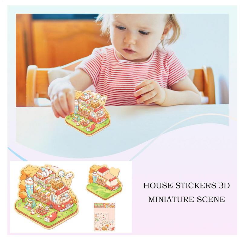 House Stickers 3D Miniature Scene Visual Cartoon Stacking Stickers Gift for Kid Child Baby Student Stress Relief Decoration Tool