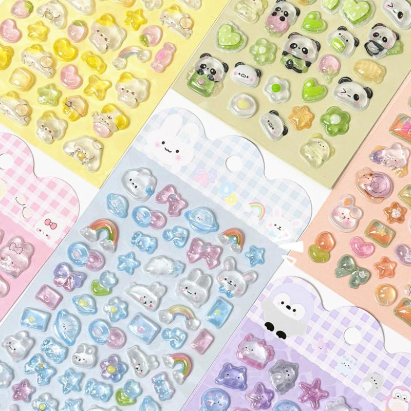 Cute 3D Crystal Stickers Cartoon Relief Decals for DIY Journaling Scrapbooking Puffy Sticker for Phone Laptop Kawaii Supplies