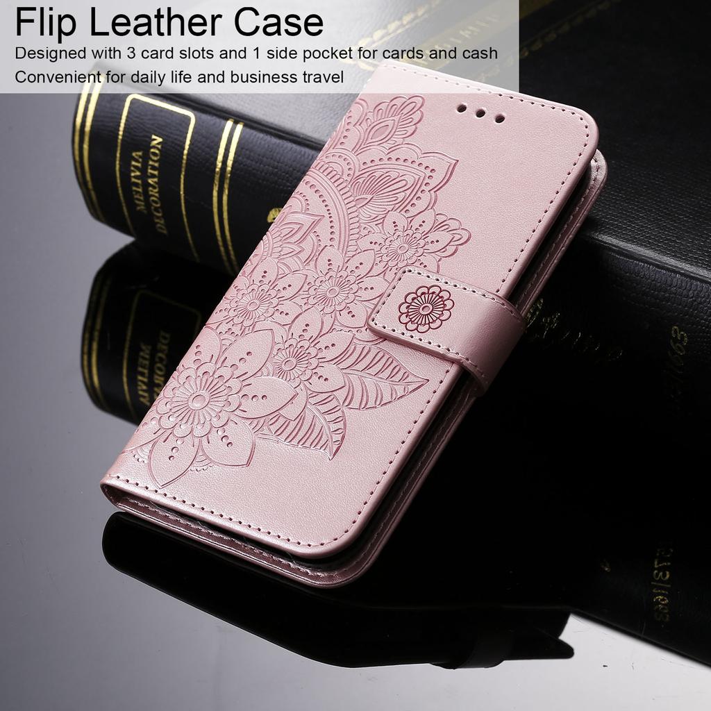 Phone Wallet Case With Card Slot Stand PU Lther Flower EmNaBossed  ive   Cover for   13