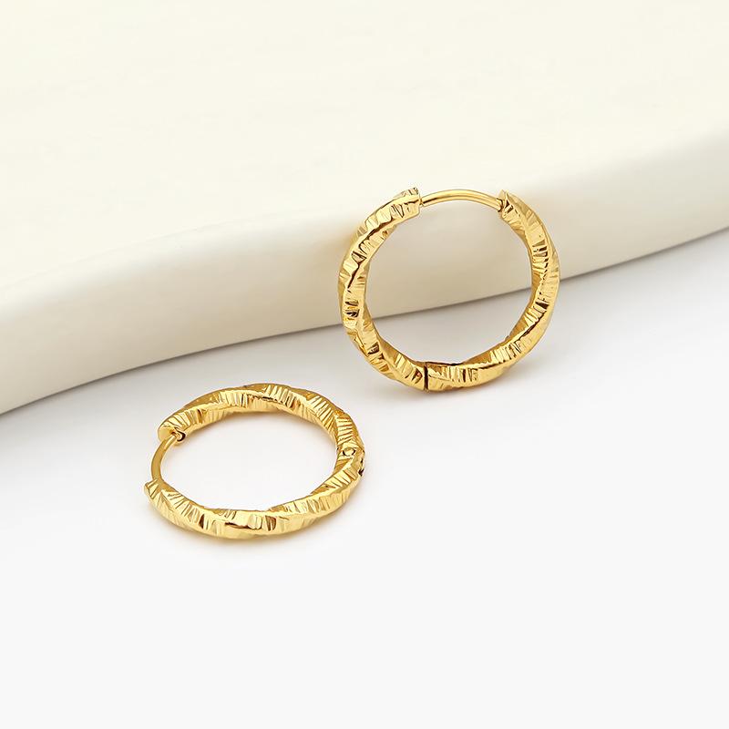 10Mm Gold Twist Textured Ear Buckle Women's New Light Luxury Large Earrings Premium Stainless Steel Earrings