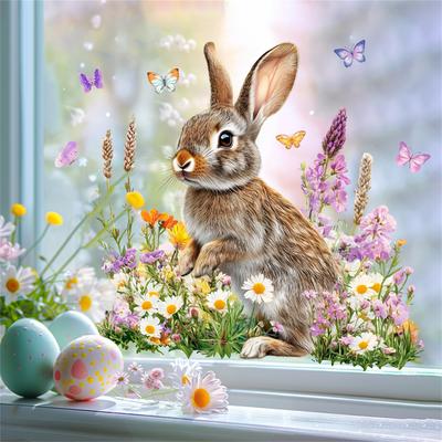 Cartoon Ostern 3D Blume Fensteraufkleber Zimmer Fensterdekoration Haftfrei Statische Aufkleber