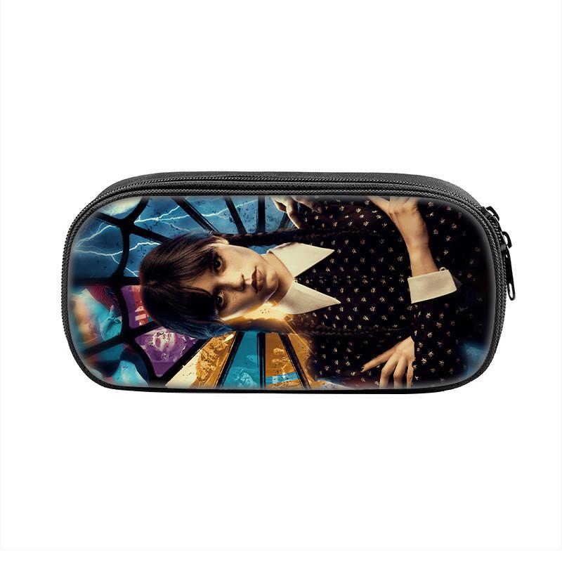 Wednesday Addams Pencil Case Oxford Material With Circular Design For Students And Collectors
