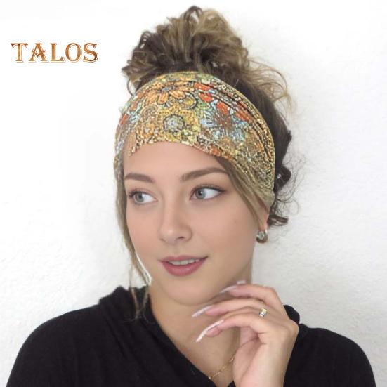 Women Elastic Headband Wide Design Floral Pattern Knotted Hair Band Non Slip Sweat Headband Yoga Running Sport Hair Accessories