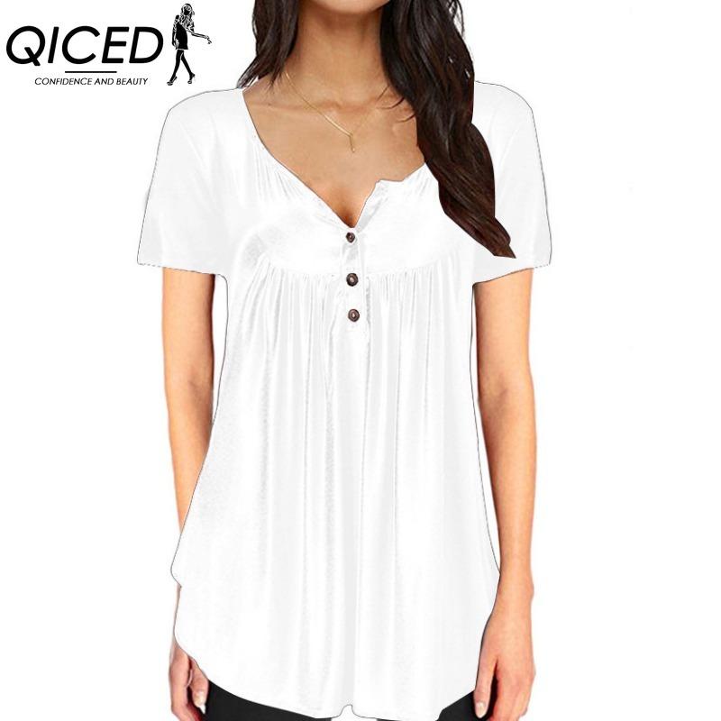 QICED Dámská móda Ležérní jednobarevné halenky a košile s krátkým rukávem