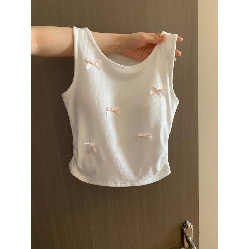 Design Sense Niche Bow Sling Vest Summer New Slim Slim Slim Bottom Spice Girl Sleeveless Short Top