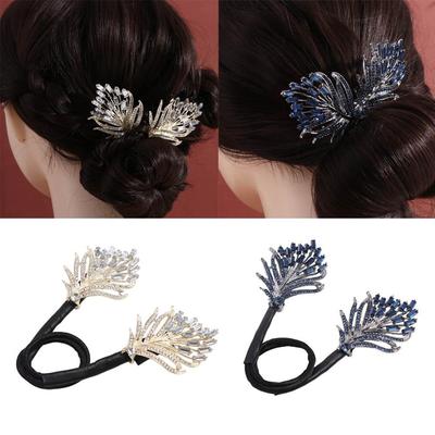 Rhinestone Feather Design Hair Clip Elegant Hair Curler Deft Bun Maker Long Thick Hair Accessories For Women