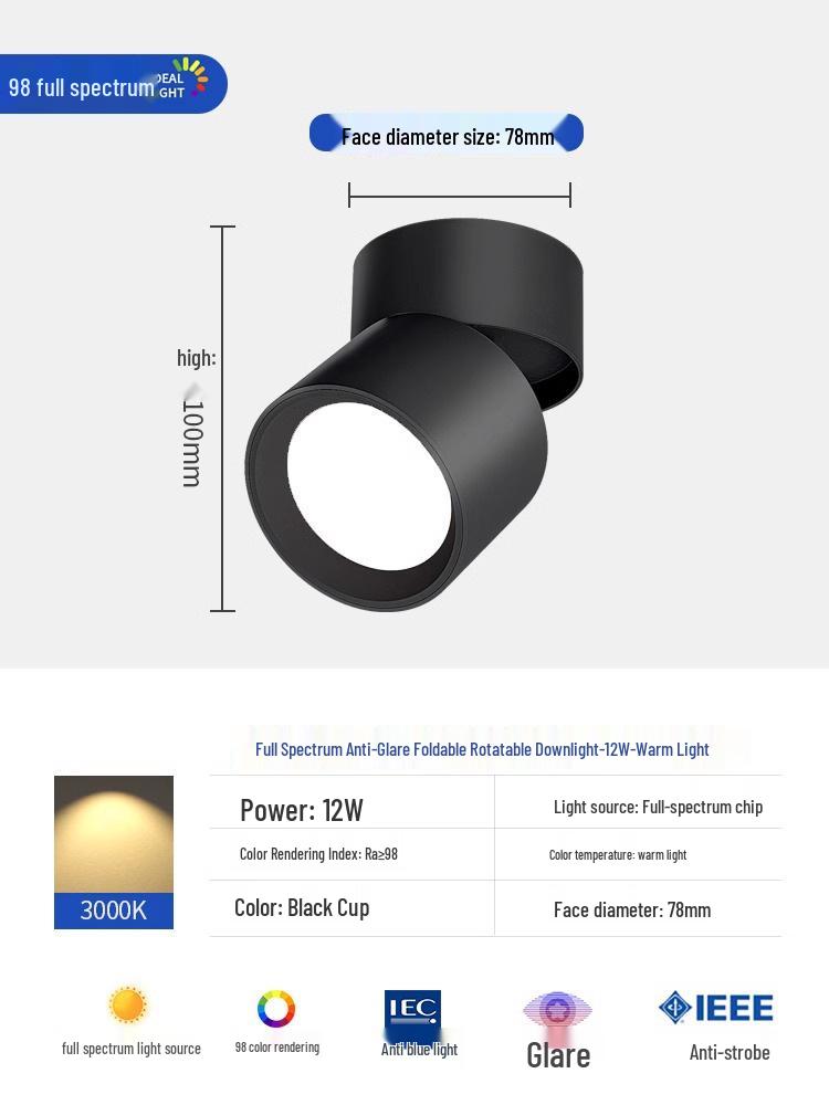 Adjustable Angle Surface-Mounted Downlight for Bedroom and Corridor