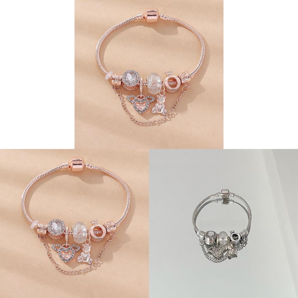 Bear Charm Bracelet With Crown Crystal Beads For Unisex Fashion Jewelry