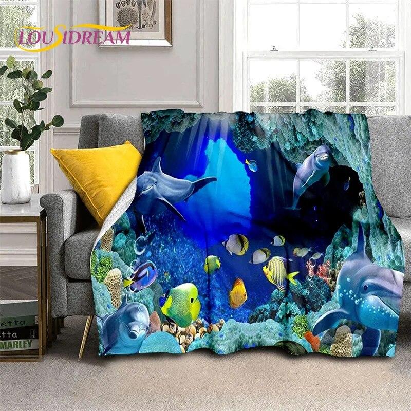 Cartoon Underwater World 3D Seabed Illusion Blanket,soft Throw Blanket for Home Bedroom Bed Sofa Picnic Office Cover Blanket Kid