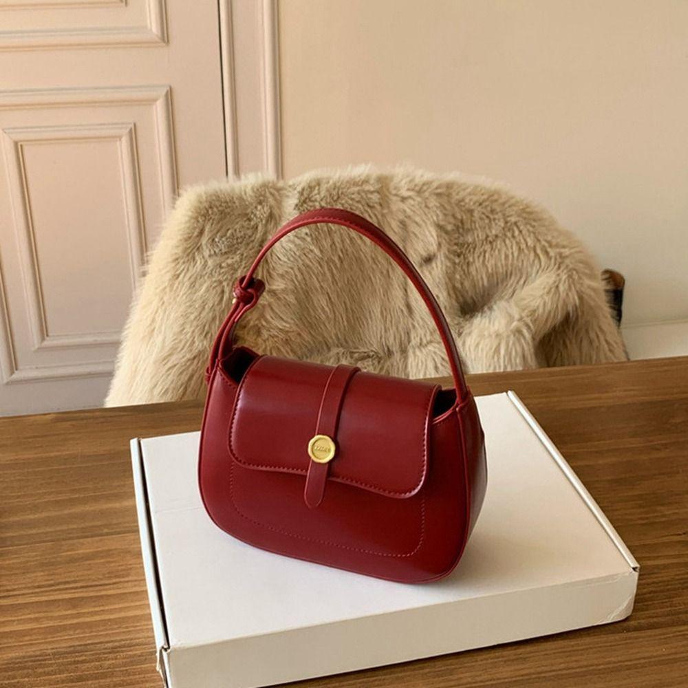 Korean Style Pu Saddle Bag Crossbody Bag Retro Handbag Fashion Red Shoulder Bag  Women