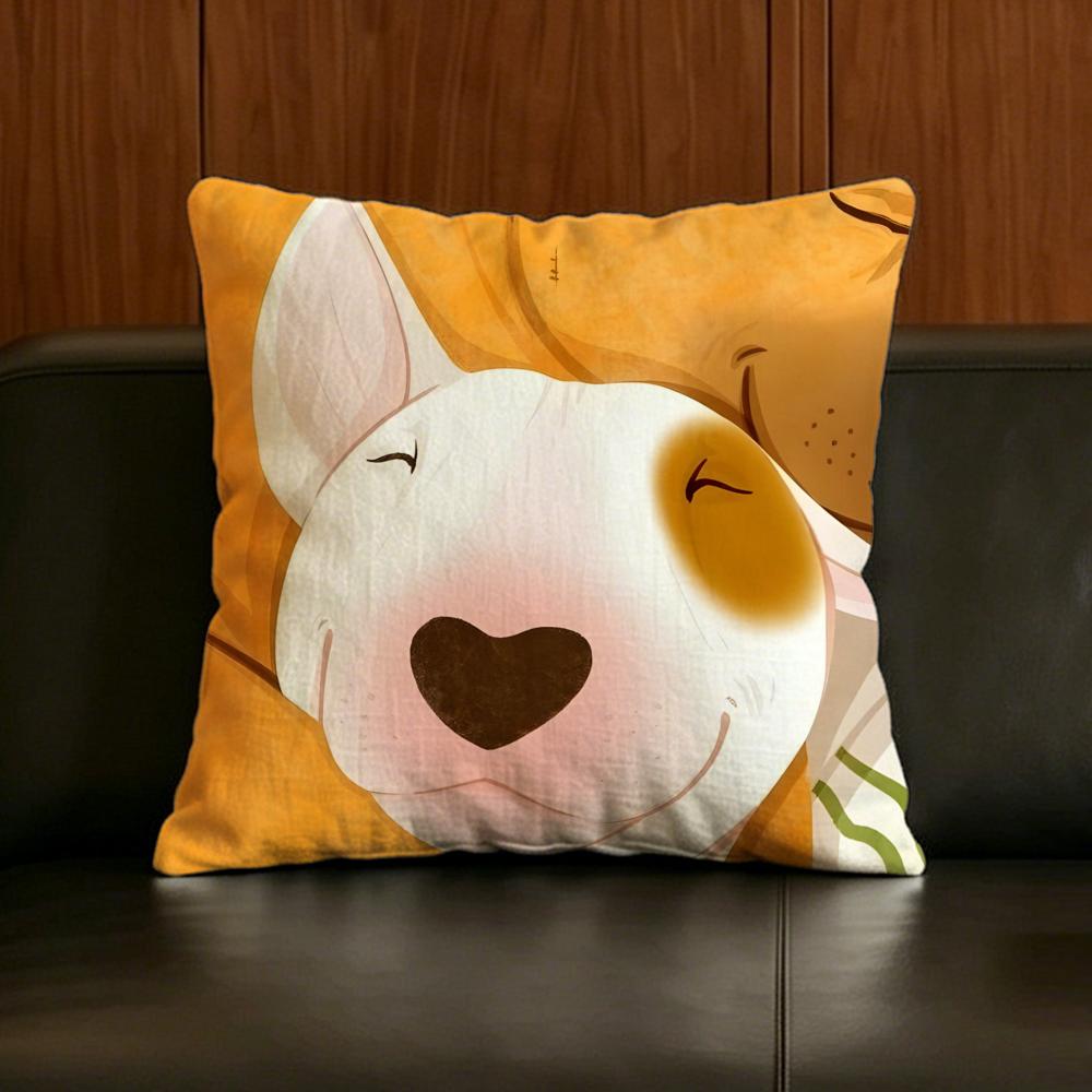 Dog Cartoon Bull Terrier Series Cushion Cover Natural Linen Pillowcase Set AllinOne Decor for Sofa Bedroom  Chair