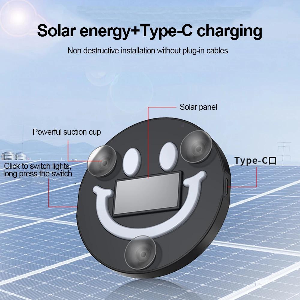 Car Solar & USB Powered Smile Face Light Window RGB Atmosphere Light Led Flash Decorate Light with Sucker For Windshield