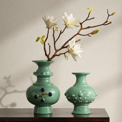 Ceramic Vase Chinese-style Retro Ceramic Bottle Flower Vase Relief Pot Handmade Flowerpot Home Decoration Accessories