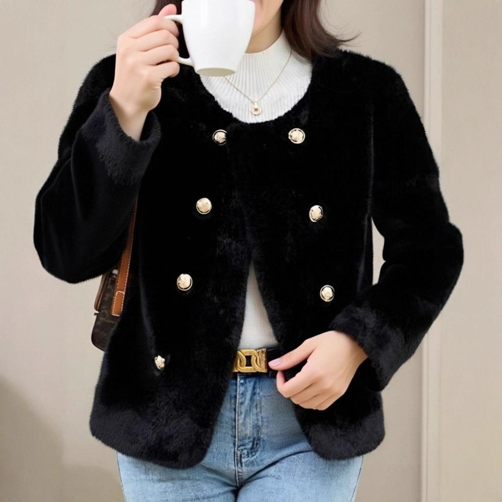 Autumn and winter Xiaoxiangfeng imitation gold mink plush coat women's short simple fashion thickened young fur coat