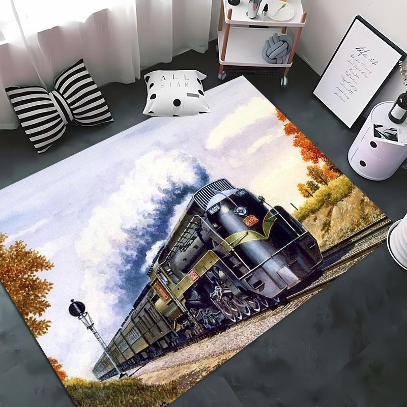 Klassieke Trein Locomotief 3D HD Print Tapijt voor Woonkamer Kinderkamer Sofa Deurmat Vloer Tapete Antislip Decor Alfombra 60*90cm