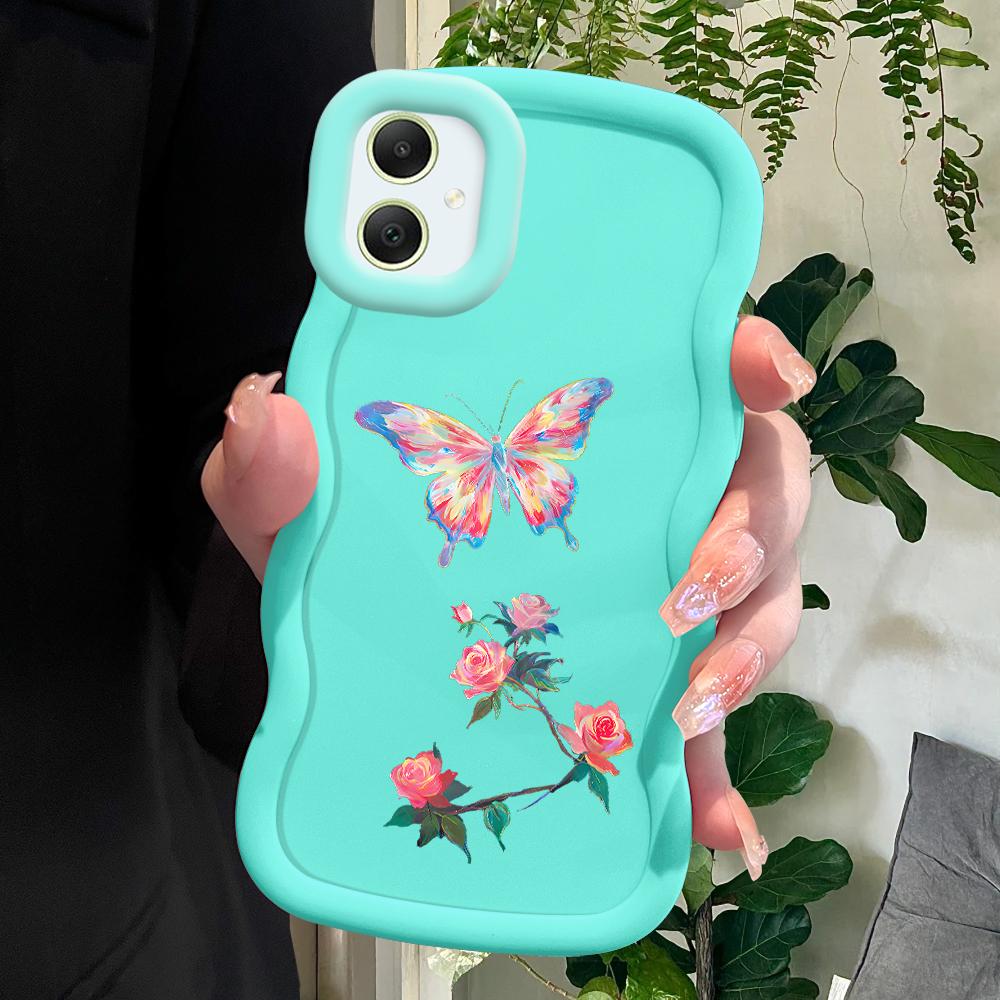 Roses Butterfly Soft Phone Cover for Samsung Galaxy A52 A73 A12 A11 S24 Ultra 5G S23 S22 S21 S20 FE Wave Edge Shockproof Protective Rubber Case