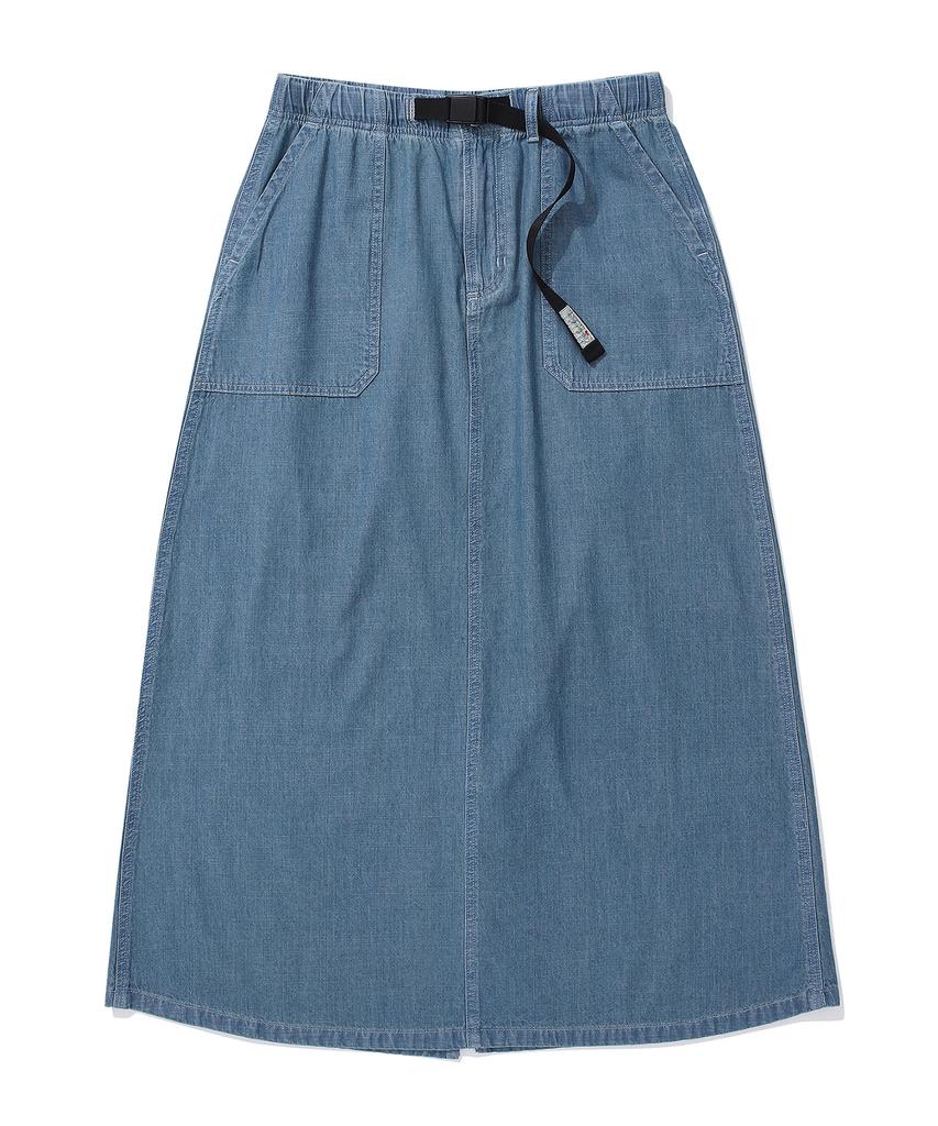Columbia University Sl-Label Belted Denim Long Skirts Light Denim