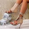 Fashion Fashion Stiletto Banquet Sandals Summer New Round Toe Open Toe Front Strappy Side Zipper Non-Slip Pump Shoes
