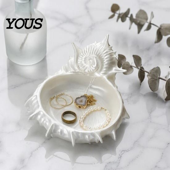 Conch Shape Jewelry Plate 3D Printed Tray, Sea Snail Dish Bowl for Ocean Theme Trinket Organizing Necklaces Earrings, Decorative Desk Organizer
