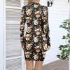 Women's V-neck Casual Print Long-sleeved Fitted Dress
