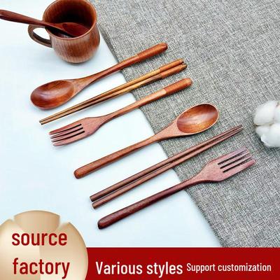 Phoebe Wood Spoon, Fork, and Chopsticks Set - Portable, Wrapped, and In Stock for Household Use