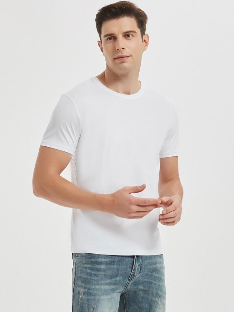 Męski T-shirt 80-count Dwustronnie Merceryzowany Bawełniany Biały Amoniak Czysta Bawełna Krótki Rękaw Casualowy Dekolt Okrągły dla Mężczyzn Lato