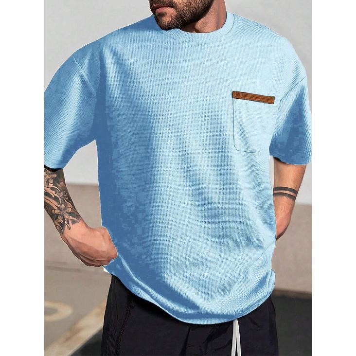 Men'S Summer Sports Fitness Casual Vertical Stripe Stretch Vertical Stripe Round Neck Short Sleeve T-Shirt Man