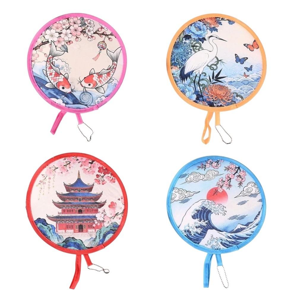 Japanese Oil Painting Portable Cooling Fan Polyester Round Handheld Fan  Campus Travel